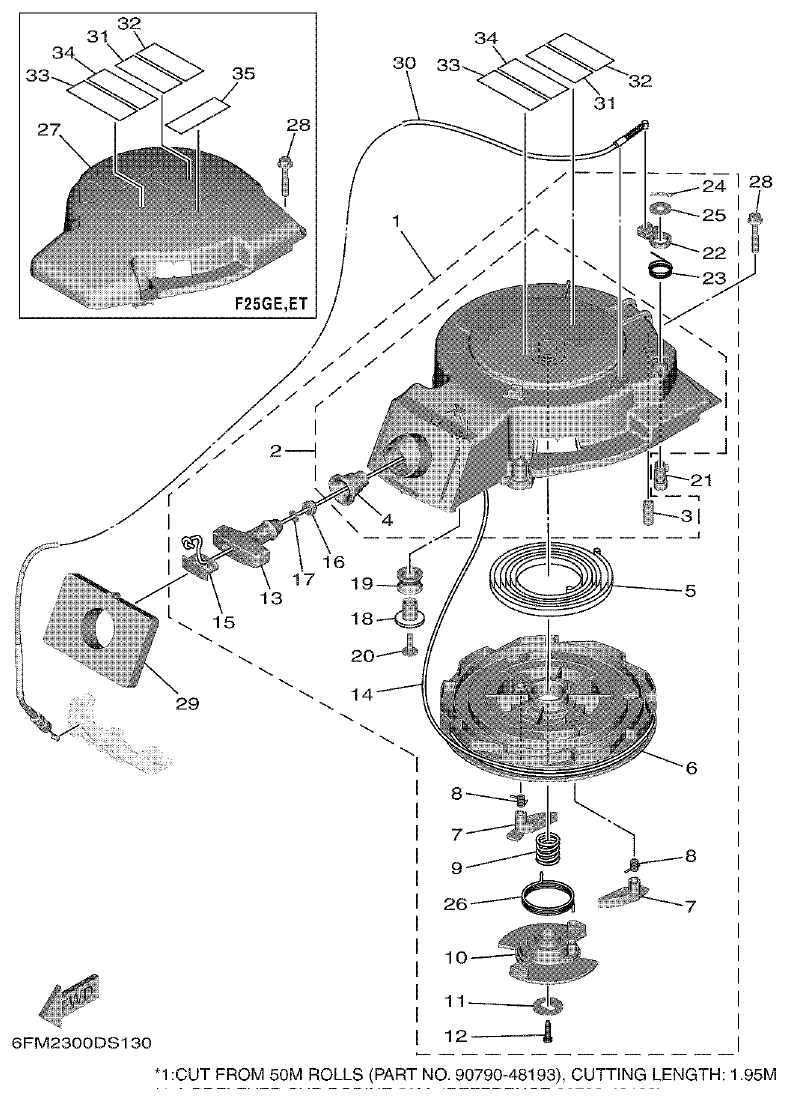 Yamaha F25G STARTER parts diagram